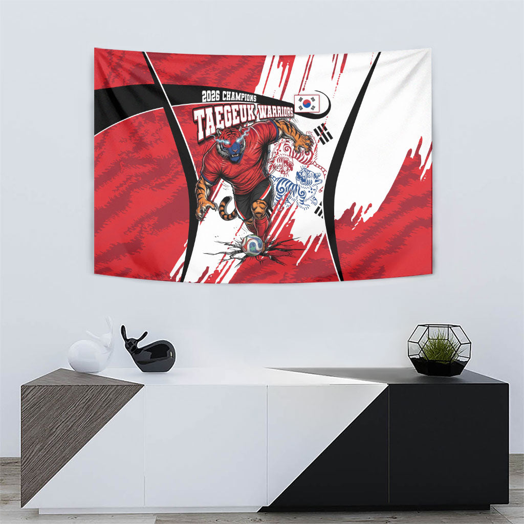South Korea Football 2026 Champions Tapestry Taegeuk Warriors Tiger Mascot - Traditional Korean Art Style