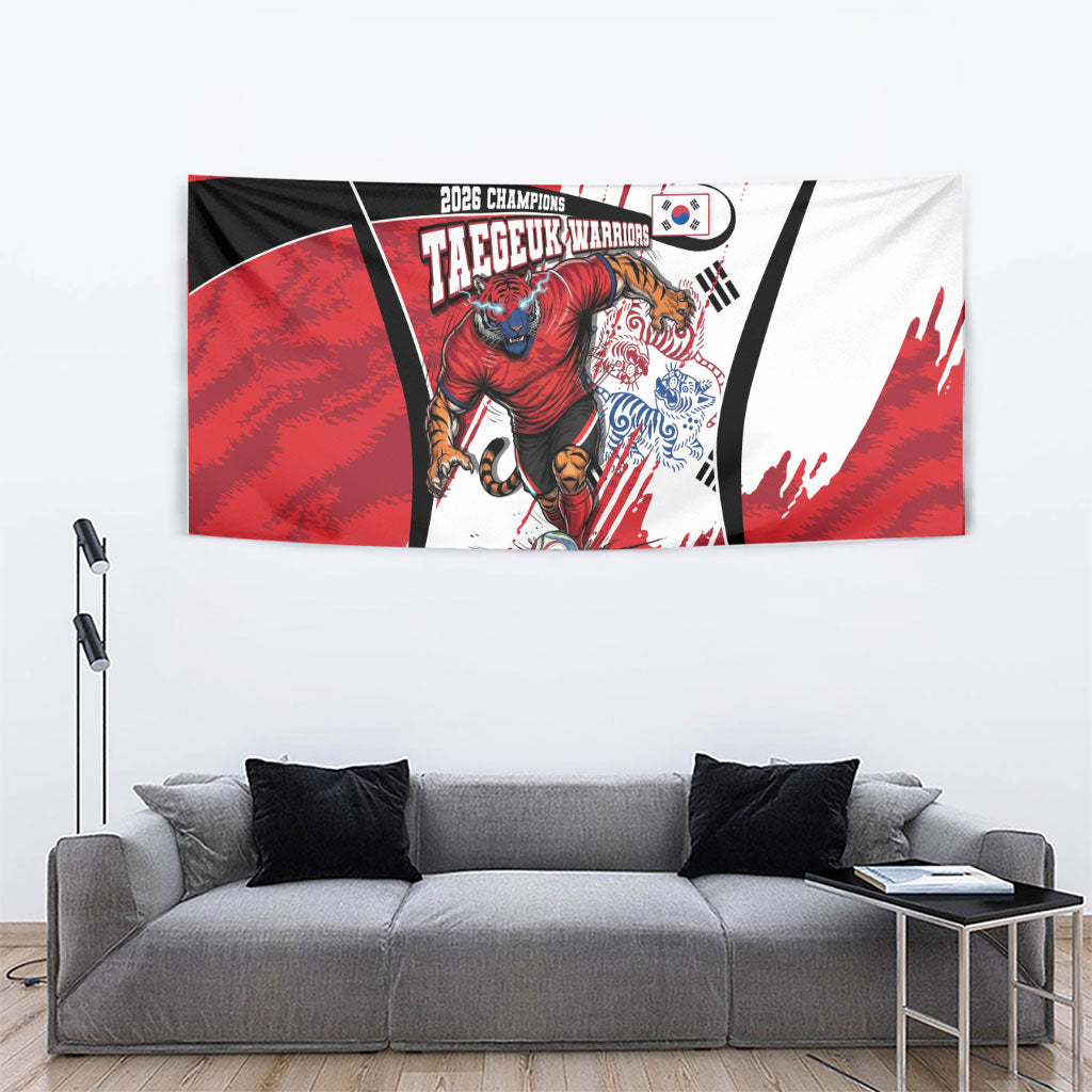 South Korea Football 2026 Champions Tapestry Taegeuk Warriors Tiger Mascot - Traditional Korean Art Style