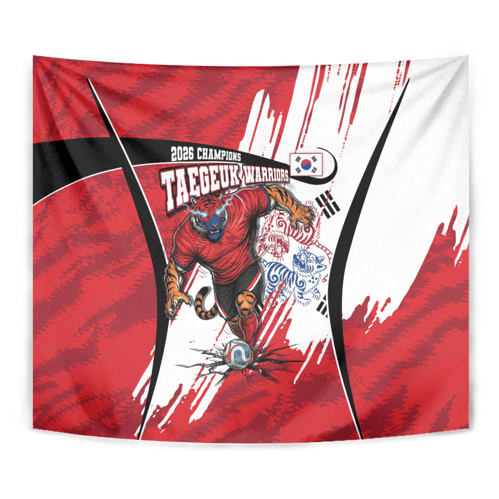 South Korea Football 2026 Champions Tapestry Taegeuk Warriors Tiger Mascot - Traditional Korean Art Style