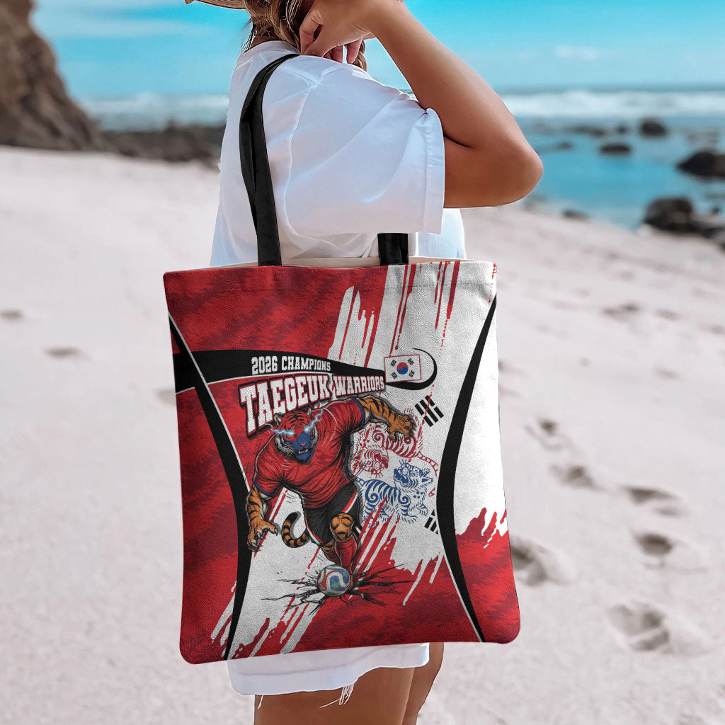 South Korea Football 2026 Champions Tote Bag Taegeuk Warriors Tiger Mascot - Traditional Korean Art Style