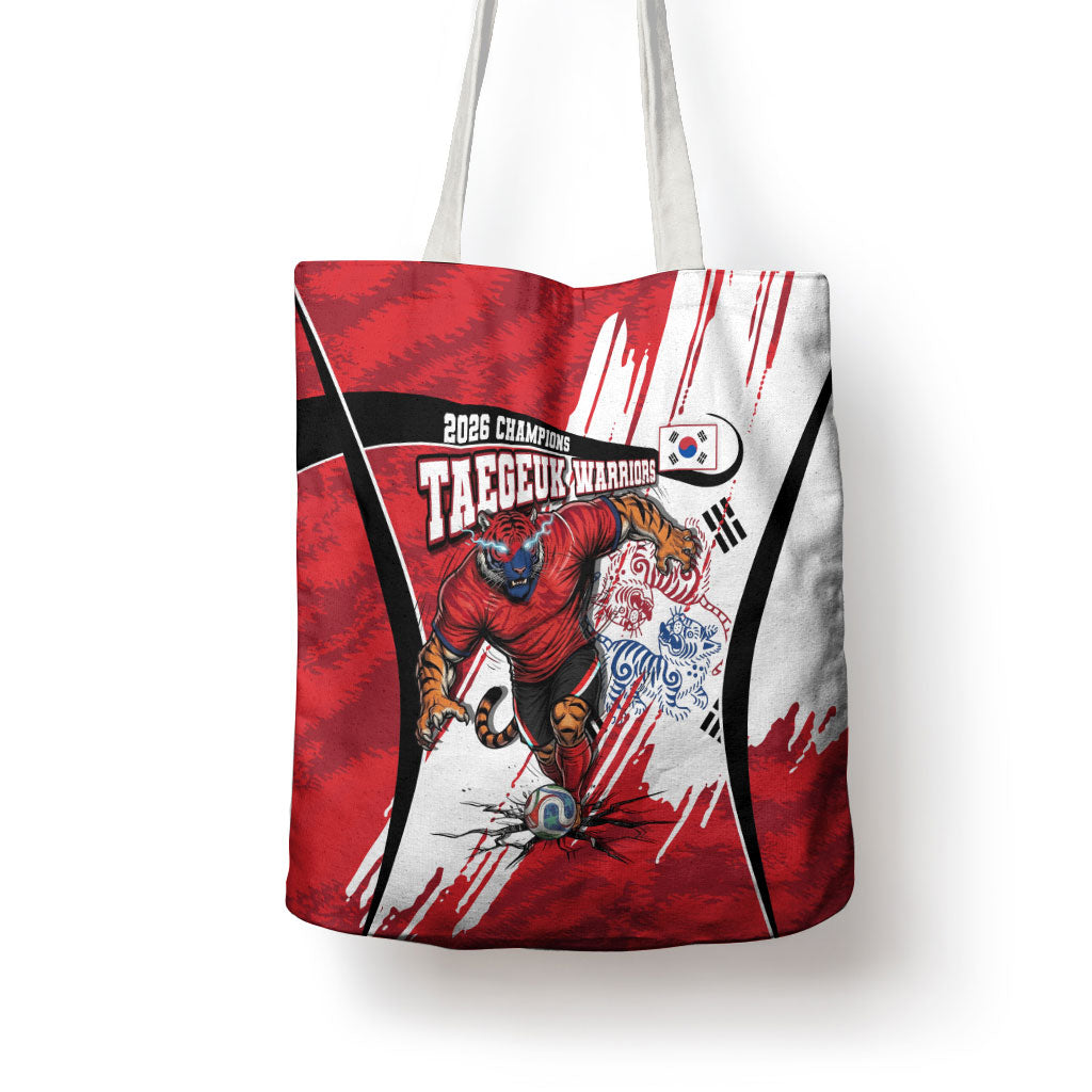 South Korea Football 2026 Champions Tote Bag Taegeuk Warriors Tiger Mascot - Traditional Korean Art Style