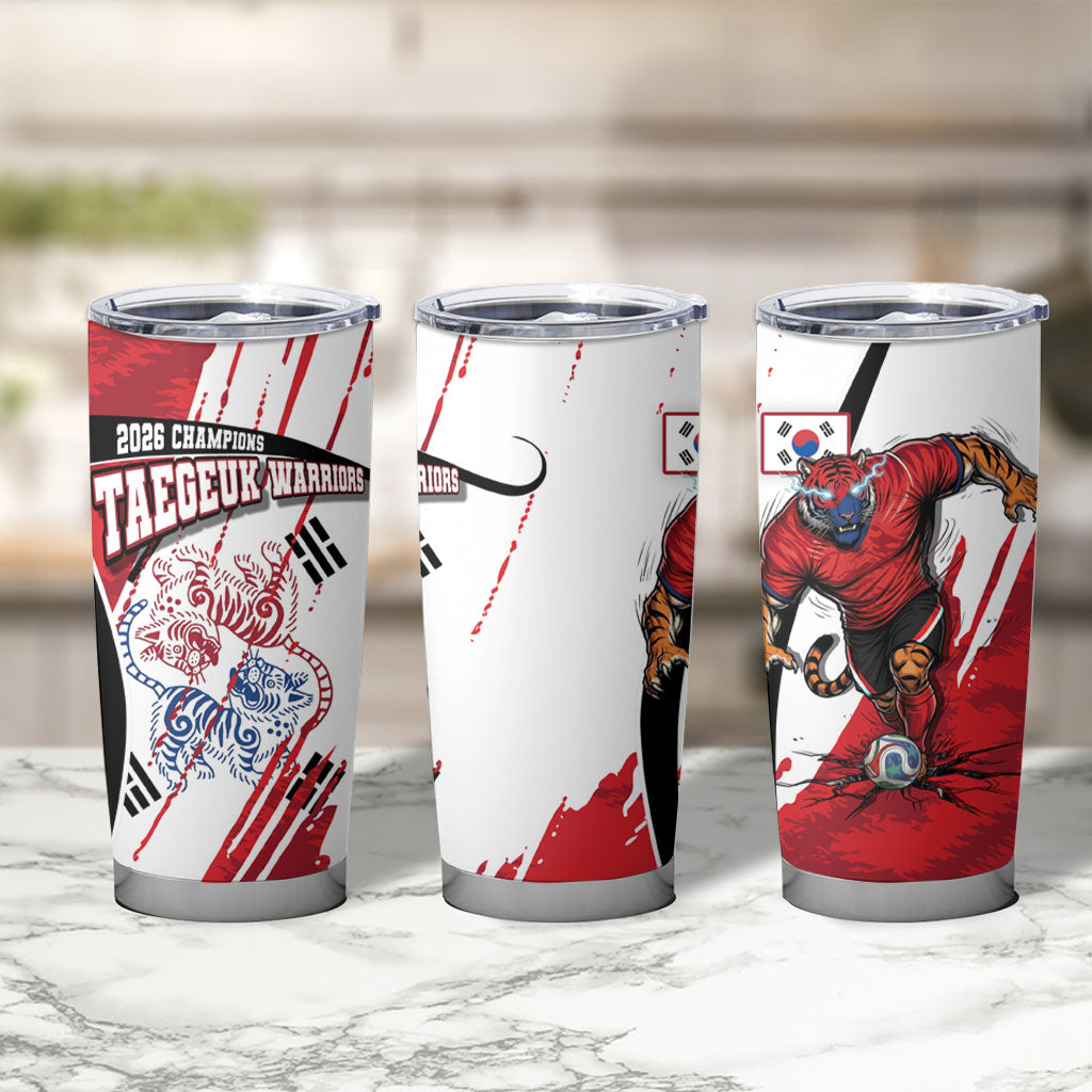 South Korea Football 2026 Champions Tumbler Cup Taegeuk Warriors Tiger Mascot - Traditional Korean Art Style