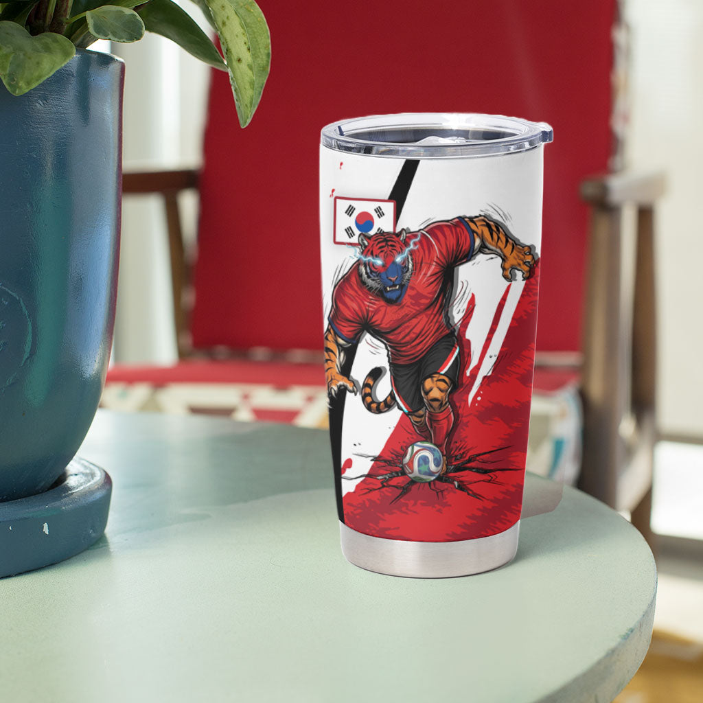 South Korea Football 2026 Champions Tumbler Cup Taegeuk Warriors Tiger Mascot - Traditional Korean Art Style