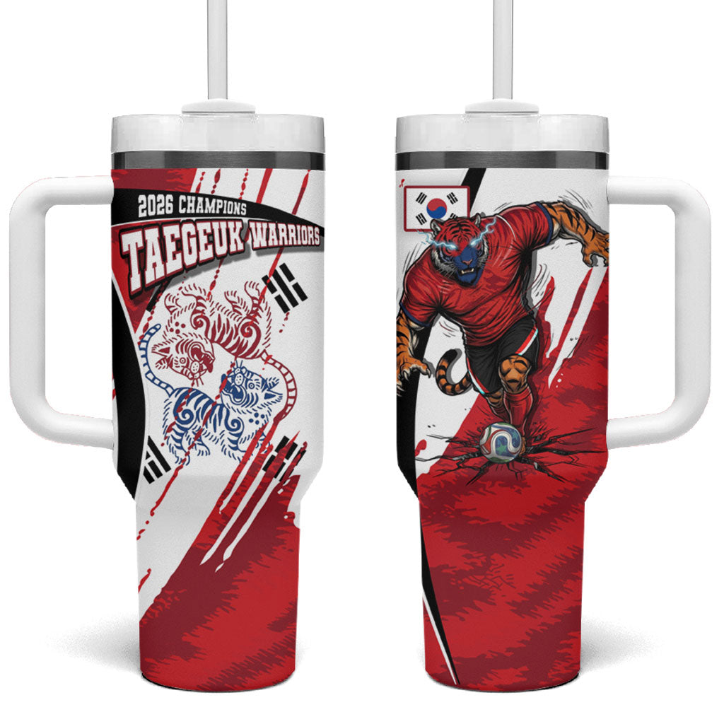 South Korea Football 2026 Champions Tumbler With Handle Taegeuk Warriors Tiger Mascot - Traditional Korean Art Style