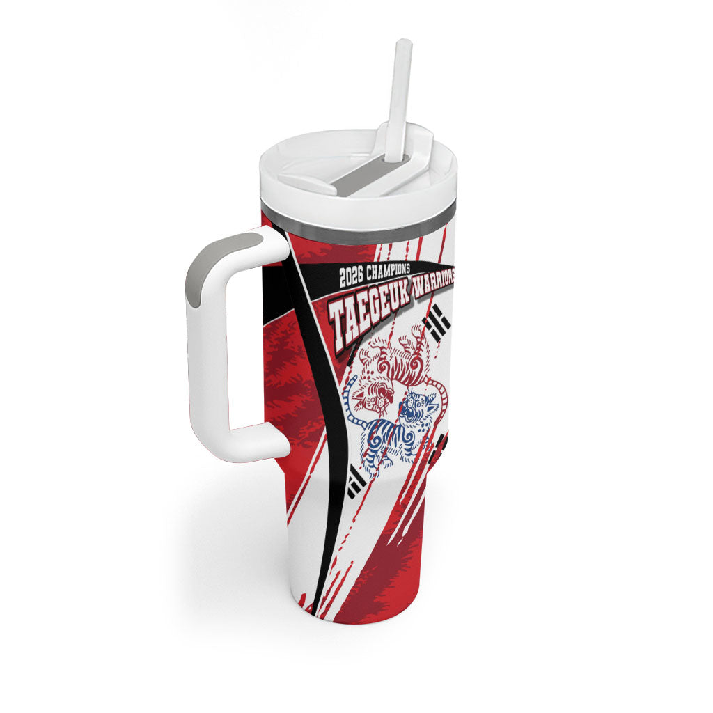 South Korea Football 2026 Champions Tumbler With Handle Taegeuk Warriors Tiger Mascot - Traditional Korean Art Style