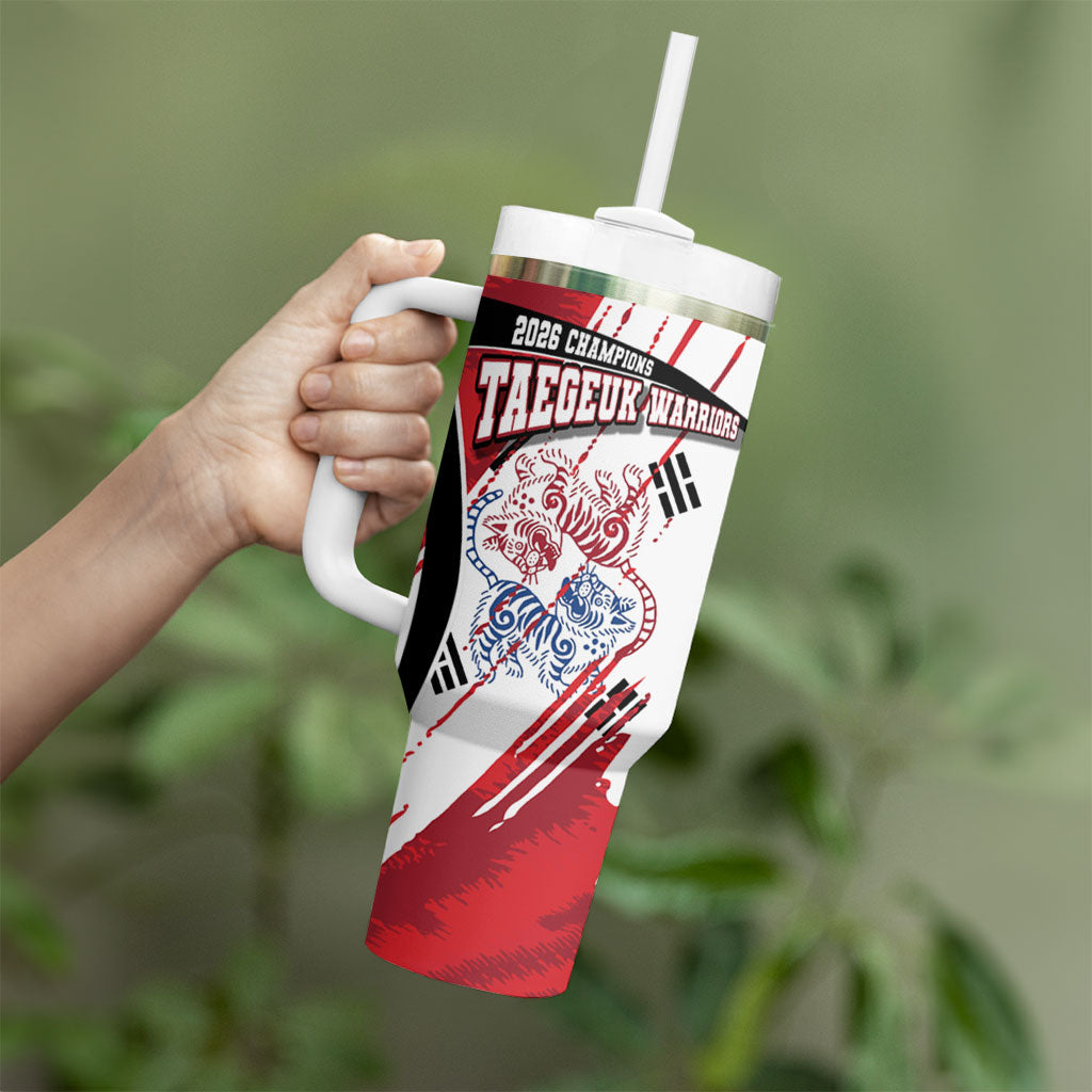South Korea Football 2026 Champions Tumbler With Handle Taegeuk Warriors Tiger Mascot - Traditional Korean Art Style