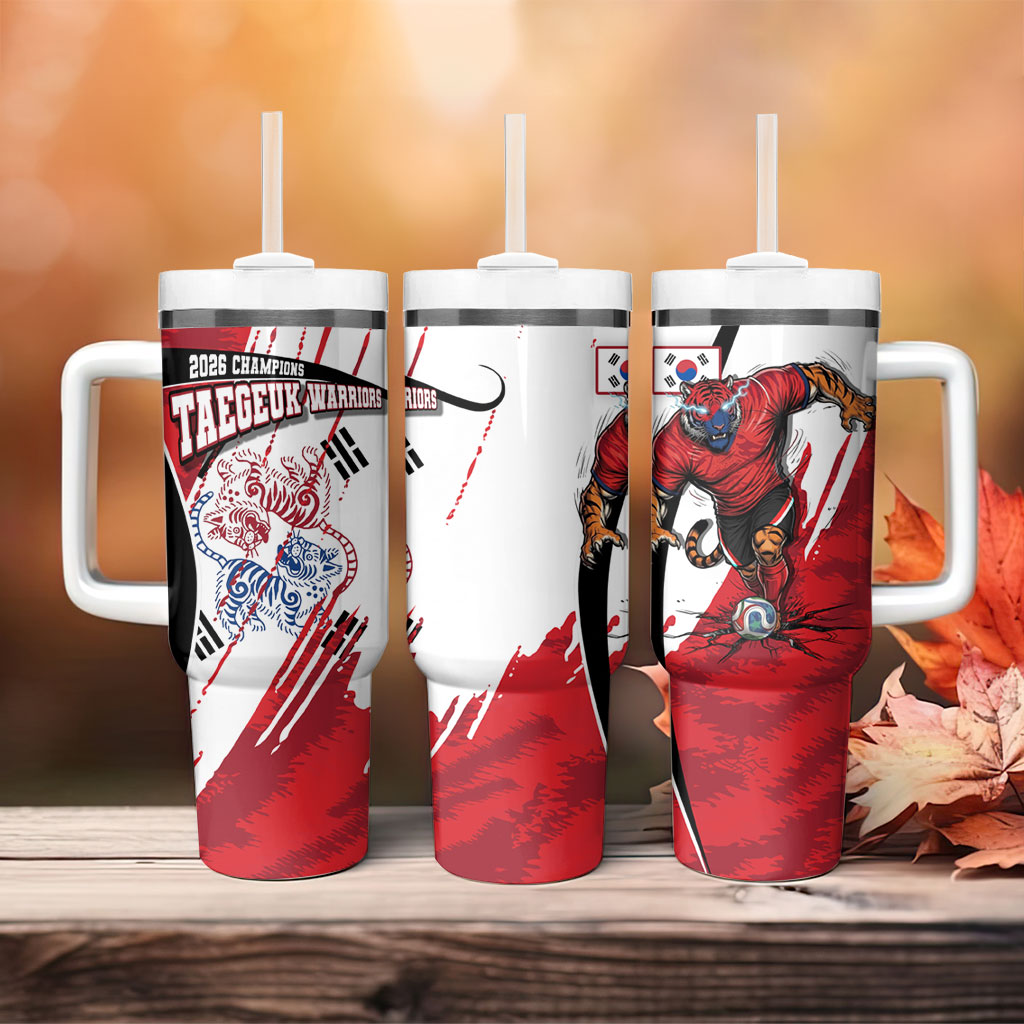 South Korea Football 2026 Champions Tumbler With Handle Taegeuk Warriors Tiger Mascot - Traditional Korean Art Style