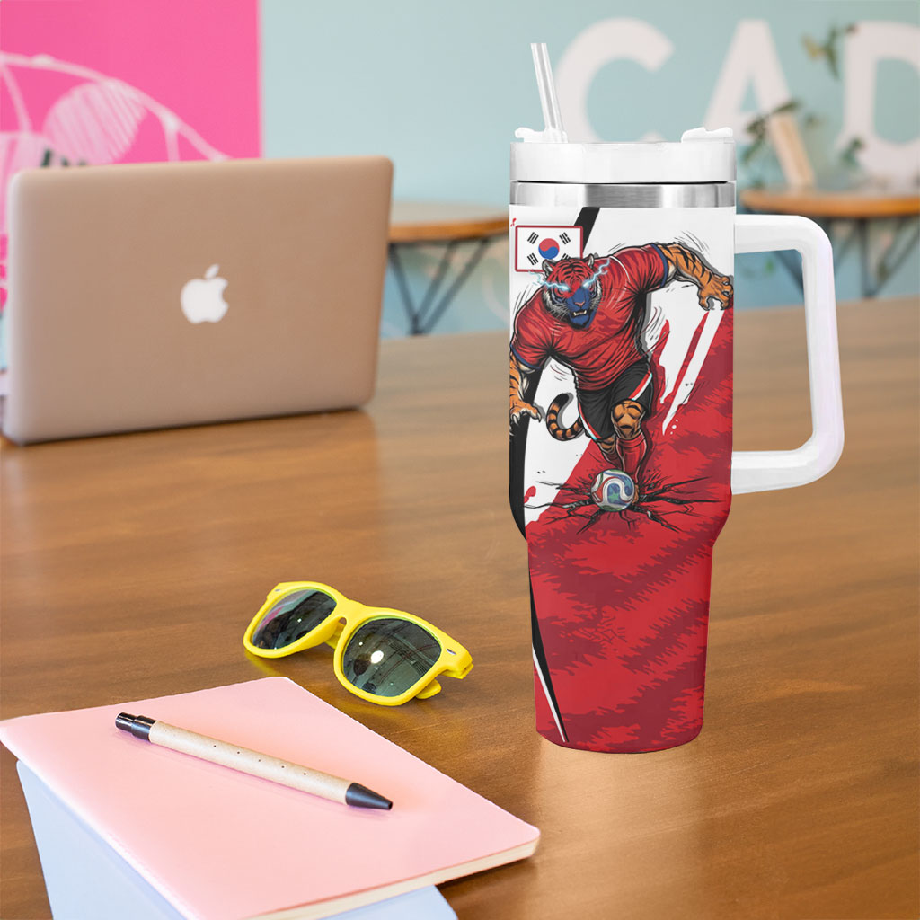 South Korea Football 2026 Champions Tumbler With Handle Taegeuk Warriors Tiger Mascot - Traditional Korean Art Style