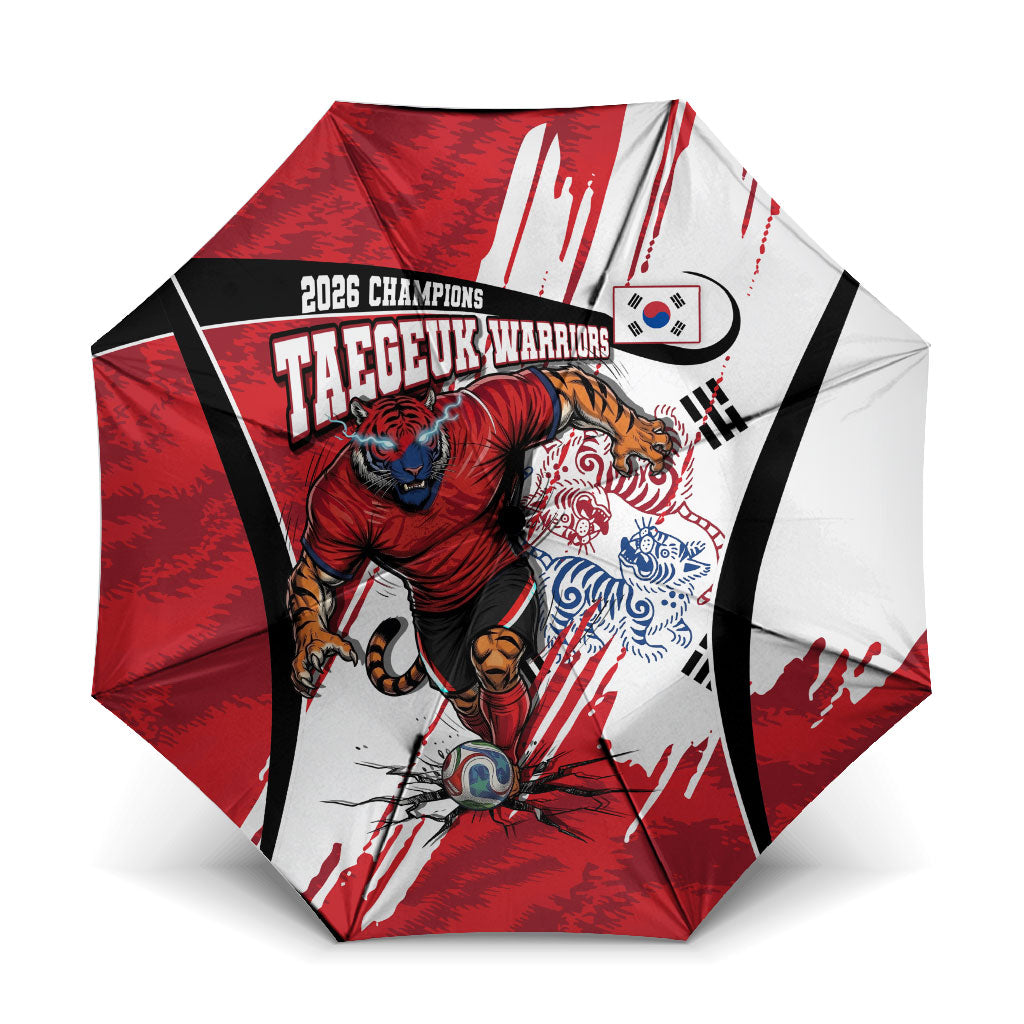 South Korea Football 2026 Champions Umbrella Taegeuk Warriors Tiger Mascot - Traditional Korean Art Style