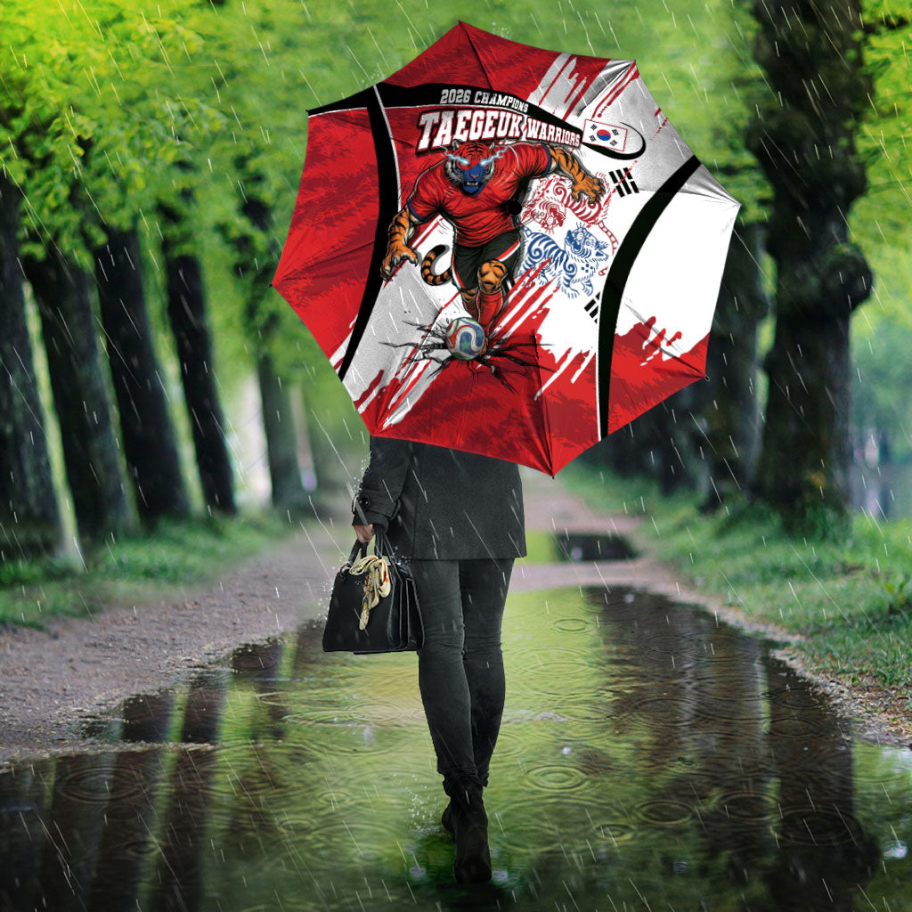 South Korea Football 2026 Champions Umbrella Taegeuk Warriors Tiger Mascot - Traditional Korean Art Style