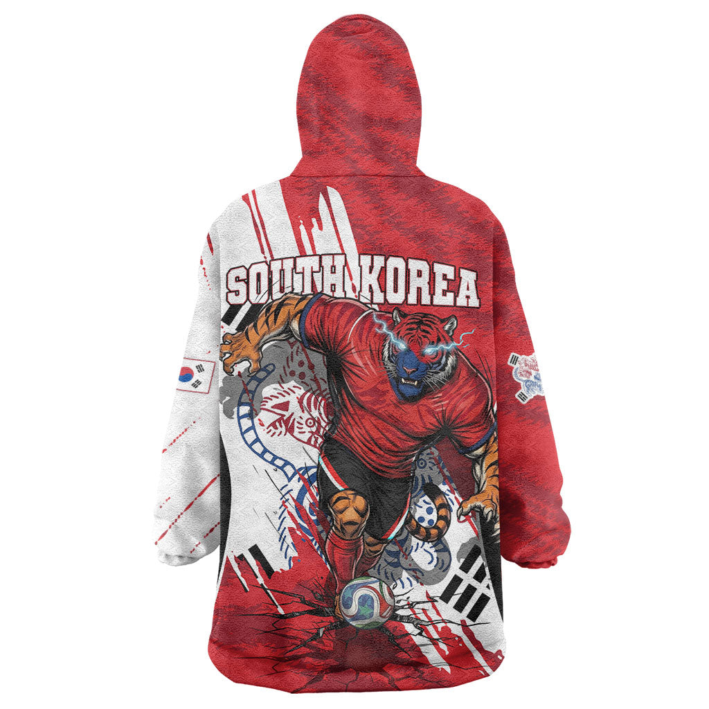 South Korea Football 2026 Champions Wearable Blanket Hoodie Taegeuk Warriors Tiger Mascot - Traditional Korean Art Style
