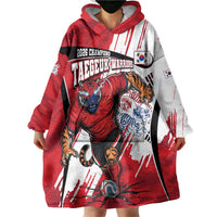 South Korea Football 2026 Champions Wearable Blanket Hoodie Taegeuk Warriors Tiger Mascot - Traditional Korean Art Style