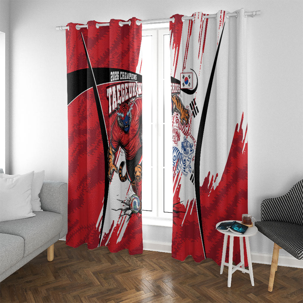 South Korea Football 2026 Champions Window Curtain Taegeuk Warriors Tiger Mascot - Traditional Korean Art Style