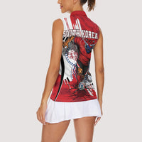 South Korea Football 2026 Champions Women Sleeveless Polo Shirt Taegeuk Warriors Tiger Mascot - Traditional Korean Art Style
