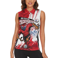 South Korea Football 2026 Champions Women Sleeveless Polo Shirt Taegeuk Warriors Tiger Mascot - Traditional Korean Art Style