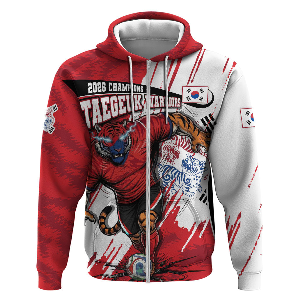 South Korea Football 2026 Champions Zip Hoodie Taegeuk Warriors Tiger Mascot - Traditional Korean Art Style
