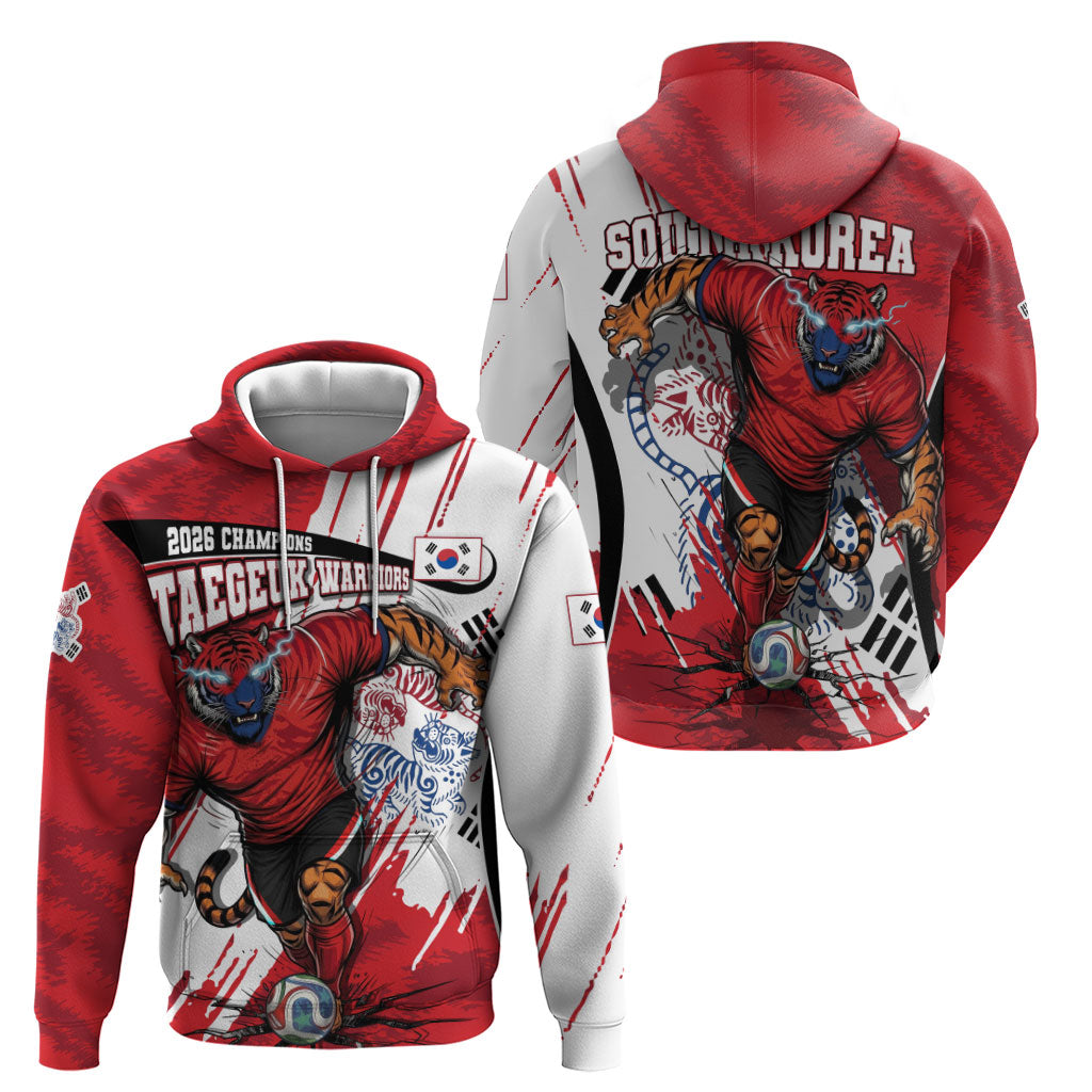South Korea Football 2026 Champions Zip Hoodie Taegeuk Warriors Tiger Mascot - Traditional Korean Art Style