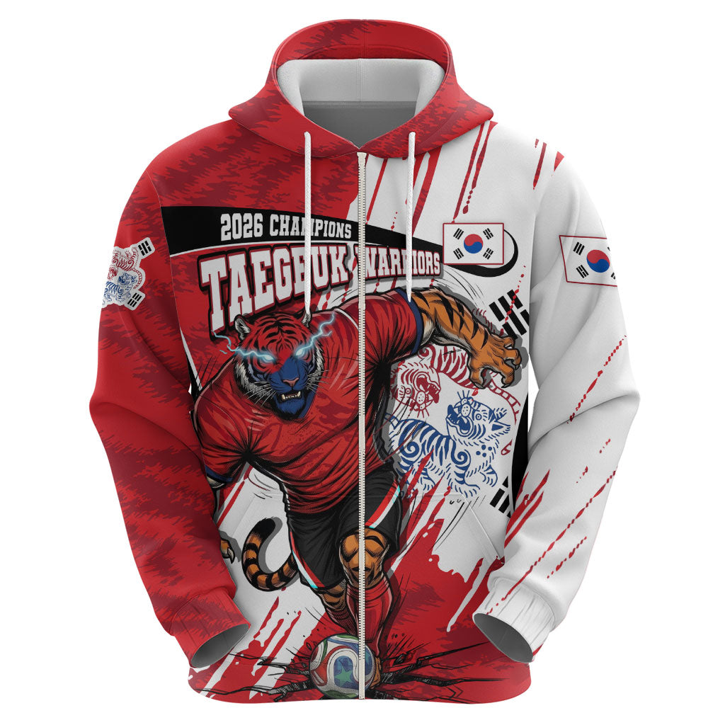 South Korea Football 2026 Champions Zip Hoodie Taegeuk Warriors Tiger Mascot - Traditional Korean Art Style