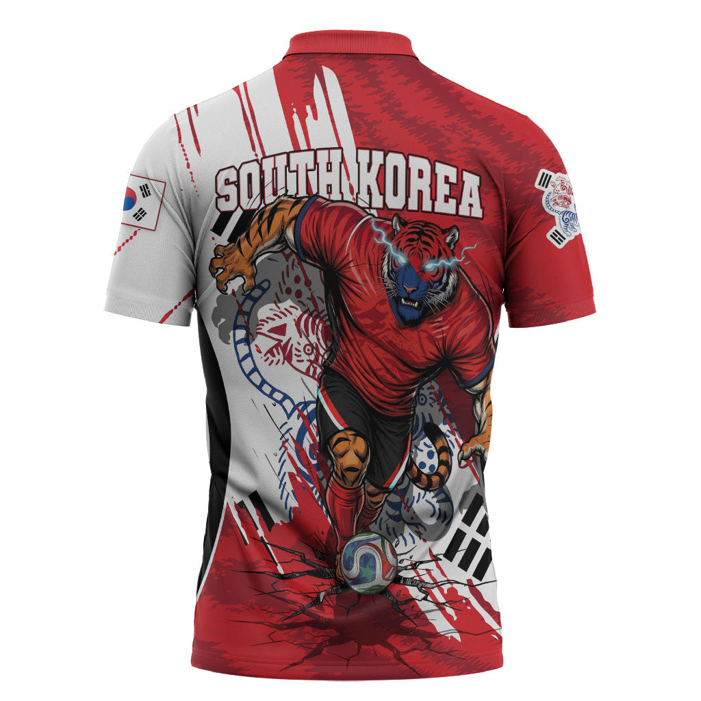 South Korea Football 2026 Champions Zipper Polo Shirt Taegeuk Warriors Tiger Mascot - Traditional Korean Art Style