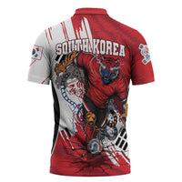South Korea Football 2026 Champions Zipper Polo Shirt Taegeuk Warriors Tiger Mascot - Traditional Korean Art Style