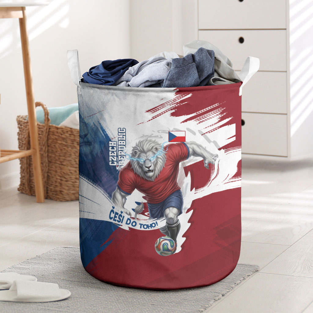 Czech Republic Football Laundry Basket Fierce Athletic Lion Graphic In Painted Grunge Flag Style