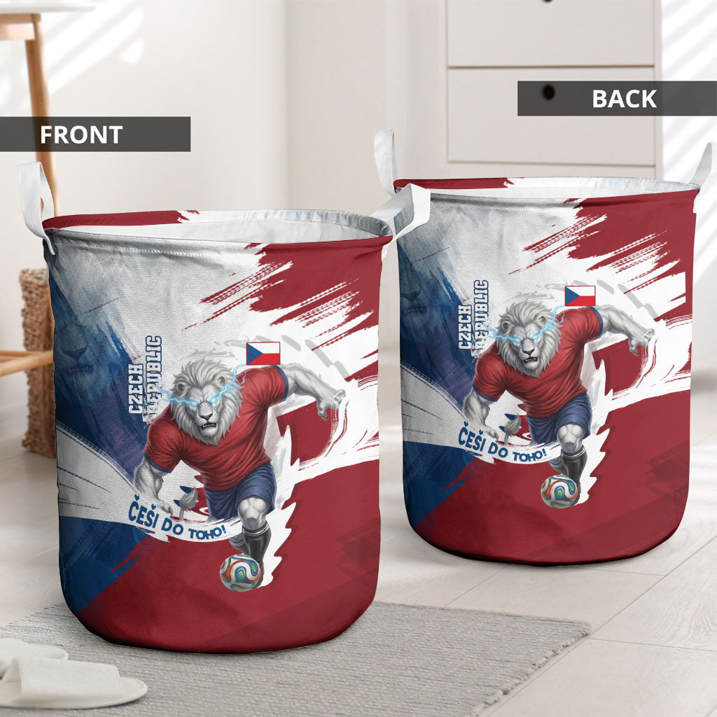 Czech Republic Football Laundry Basket Fierce Athletic Lion Graphic In Painted Grunge Flag Style