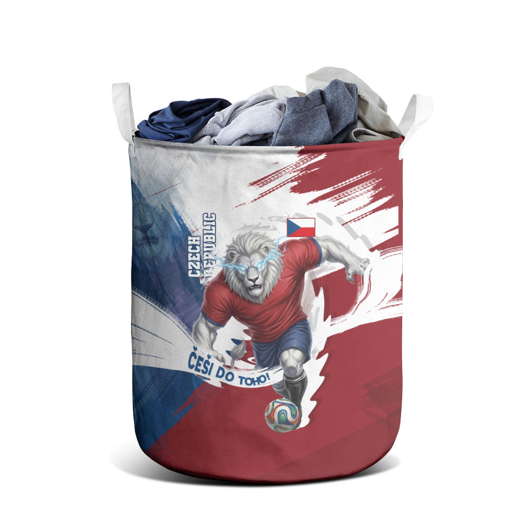 Czech Republic Football Laundry Basket Fierce Athletic Lion Graphic In Painted Grunge Flag Style