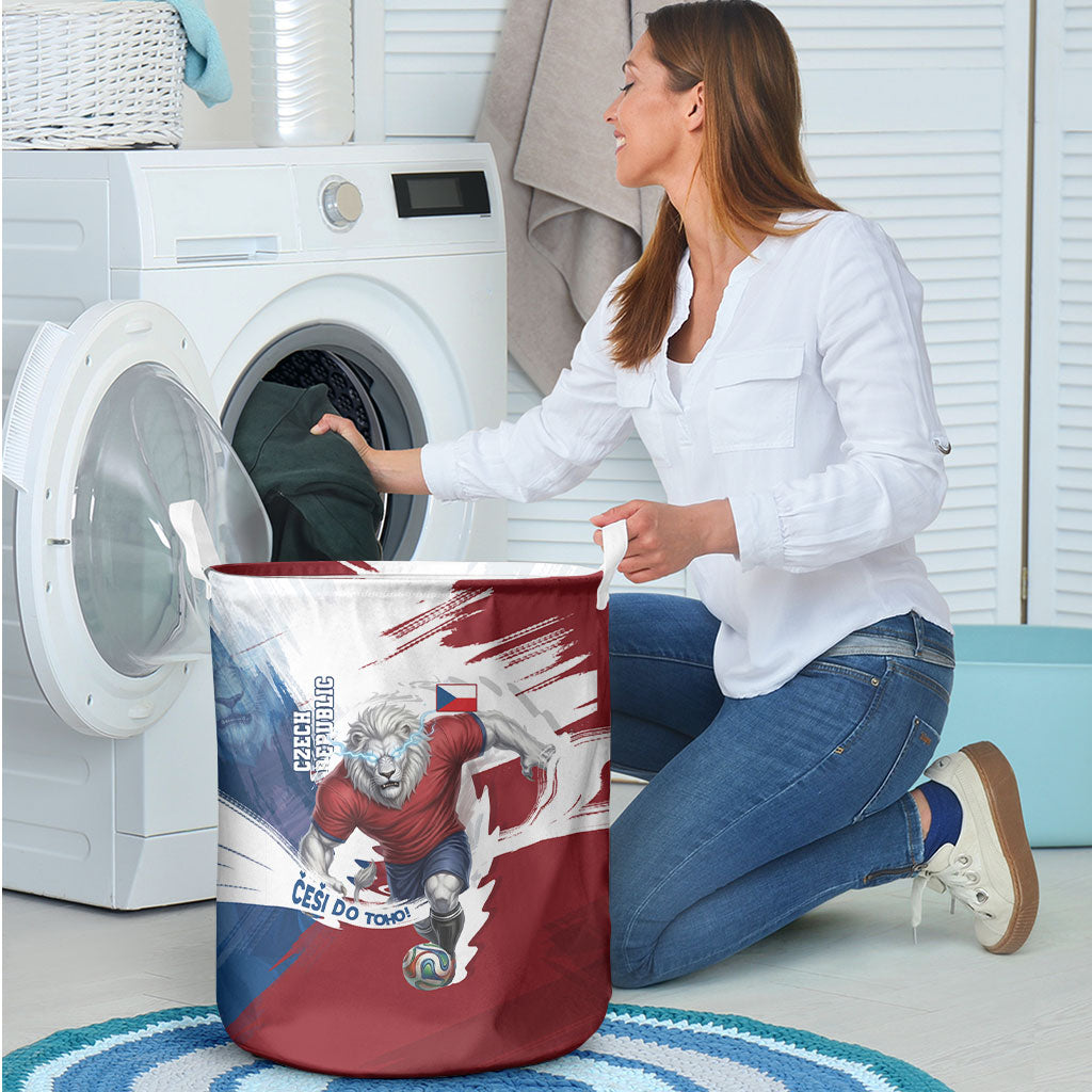 Czech Republic Football Laundry Basket Fierce Athletic Lion Graphic In Painted Grunge Flag Style