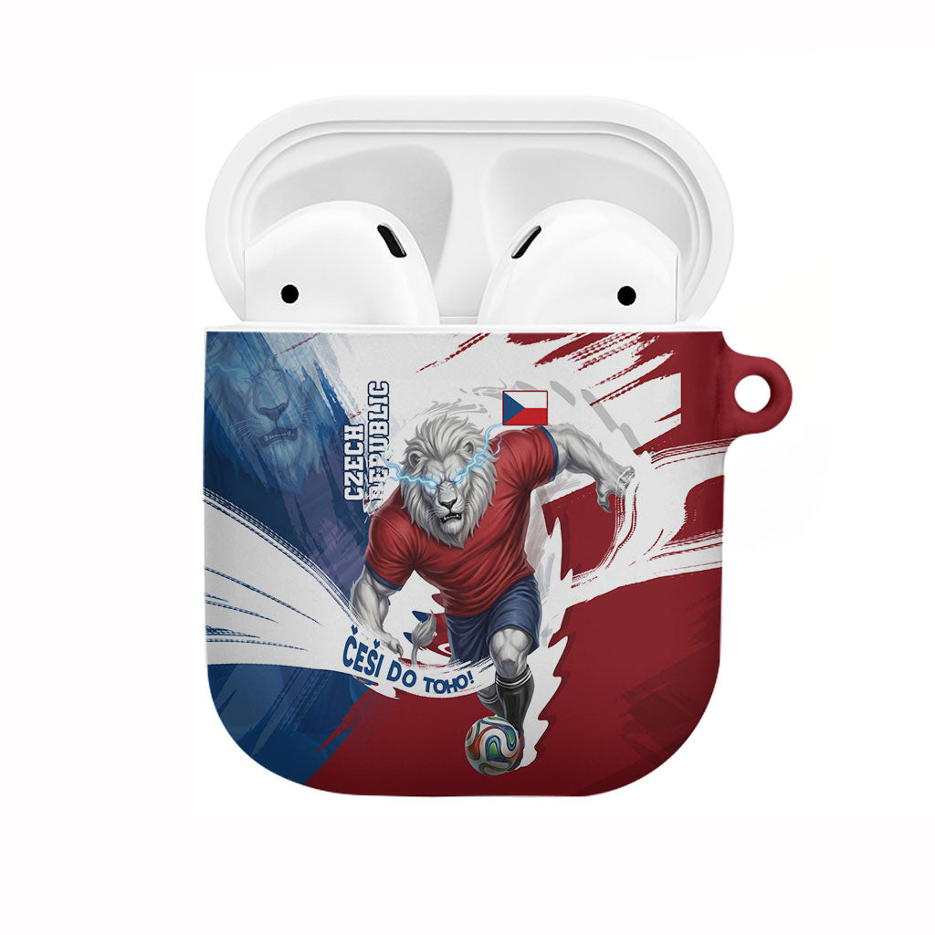 Czech Republic Football AirPods Case Fierce Athletic Lion Graphic In Painted Grunge Flag Style