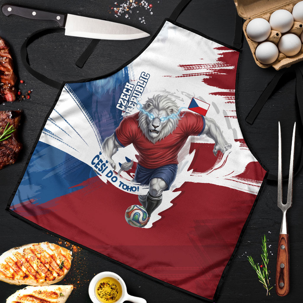 Czech Republic Football Apron Fierce Athletic Lion Graphic In Painted Grunge Flag Style