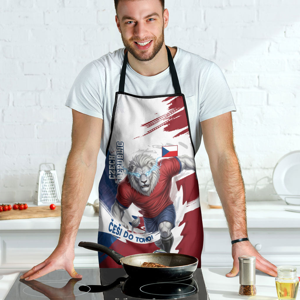 Czech Republic Football Apron Fierce Athletic Lion Graphic In Painted Grunge Flag Style