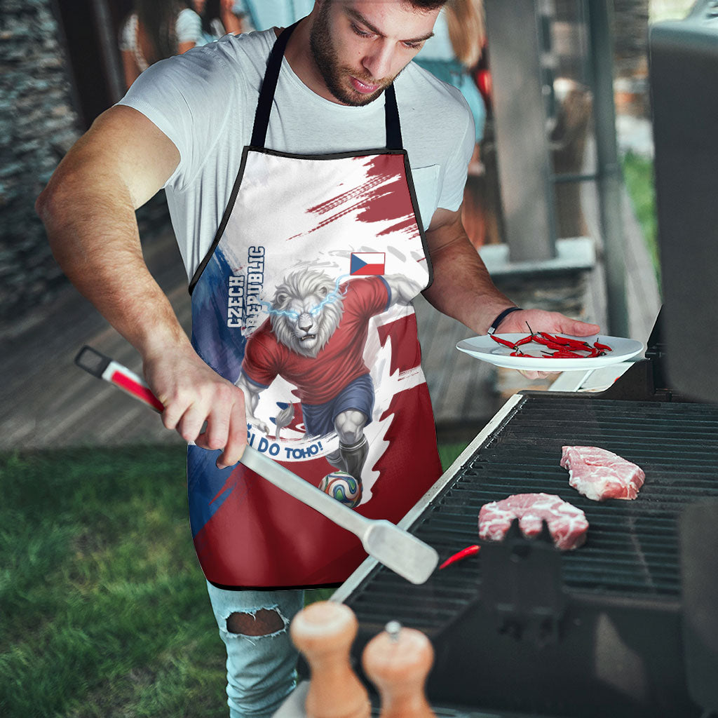 Czech Republic Football Apron Fierce Athletic Lion Graphic In Painted Grunge Flag Style