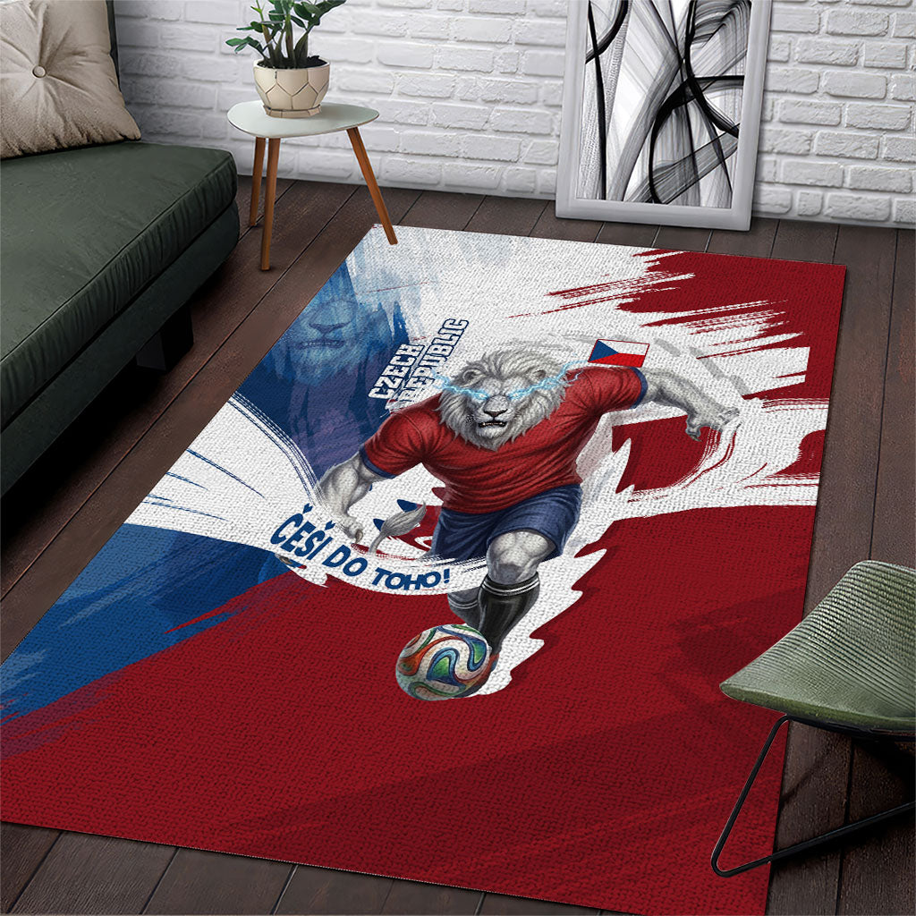 Czech Republic Football Area Rug Fierce Athletic Lion Graphic In Painted Grunge Flag Style
