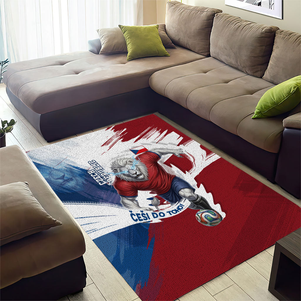 Czech Republic Football Area Rug Fierce Athletic Lion Graphic In Painted Grunge Flag Style
