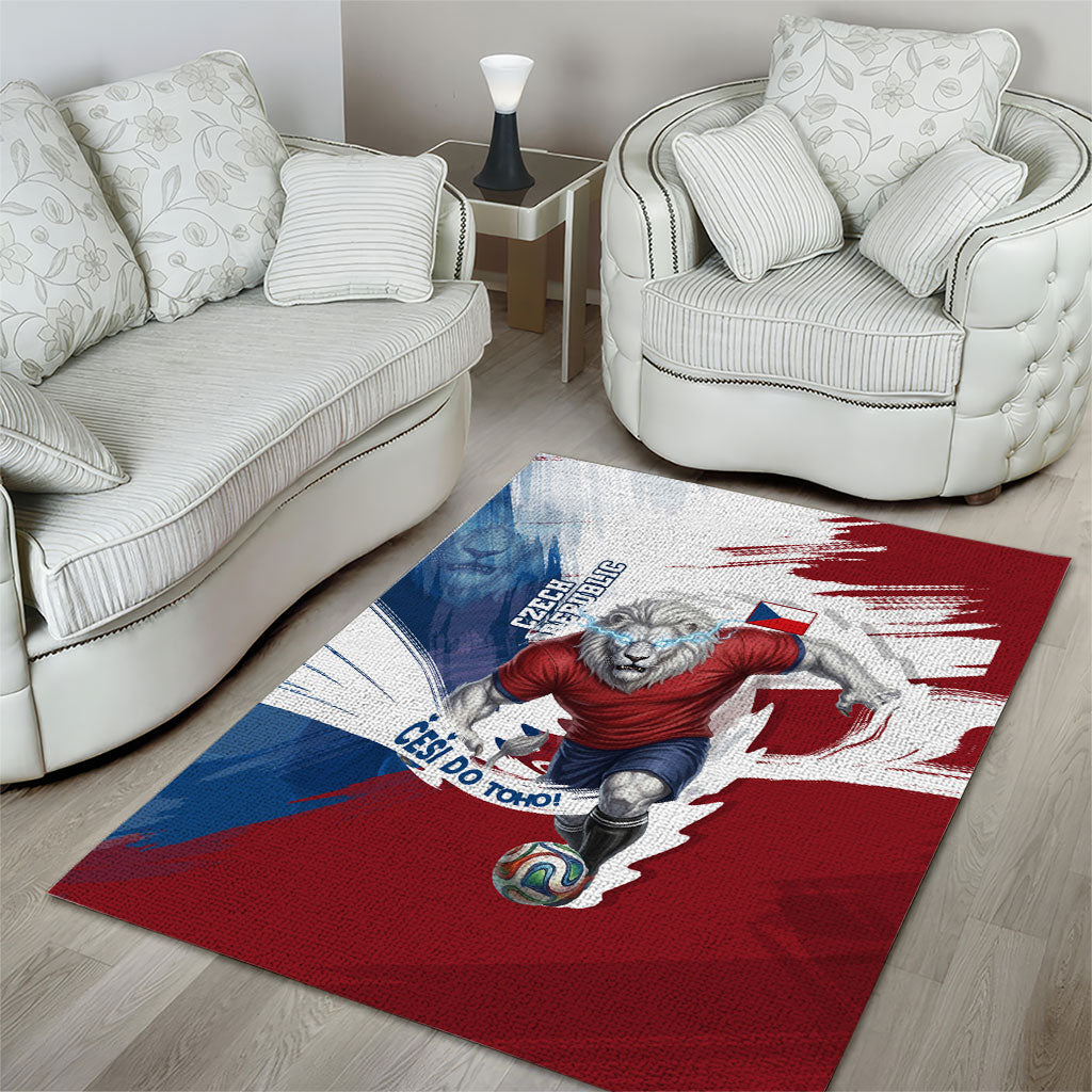 Czech Republic Football Area Rug Fierce Athletic Lion Graphic In Painted Grunge Flag Style