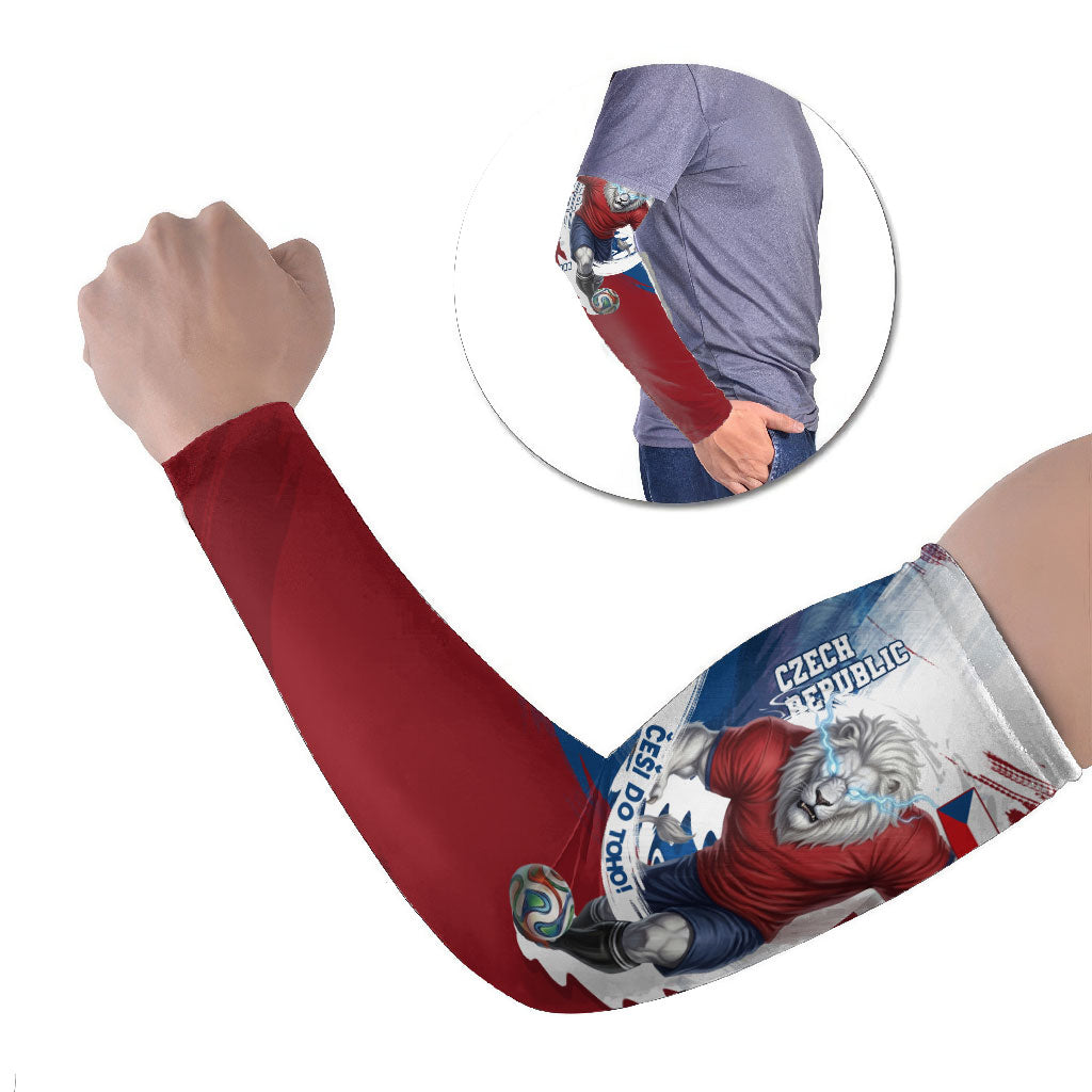 Czech Republic Football Arm Sleeves Fierce Athletic Lion Graphic In Painted Grunge Flag Style