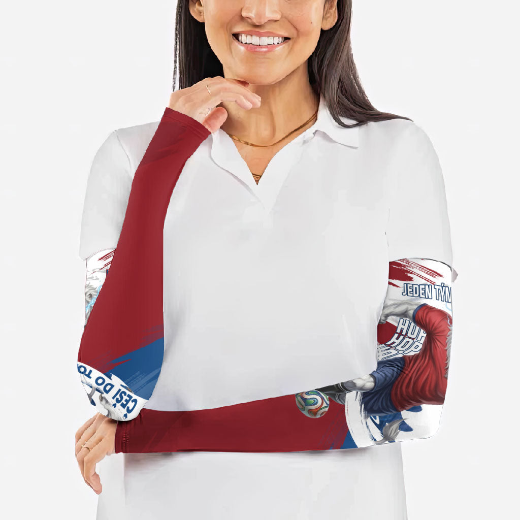 Czech Republic Football Arm Sleeves Fierce Athletic Lion Graphic In Painted Grunge Flag Style