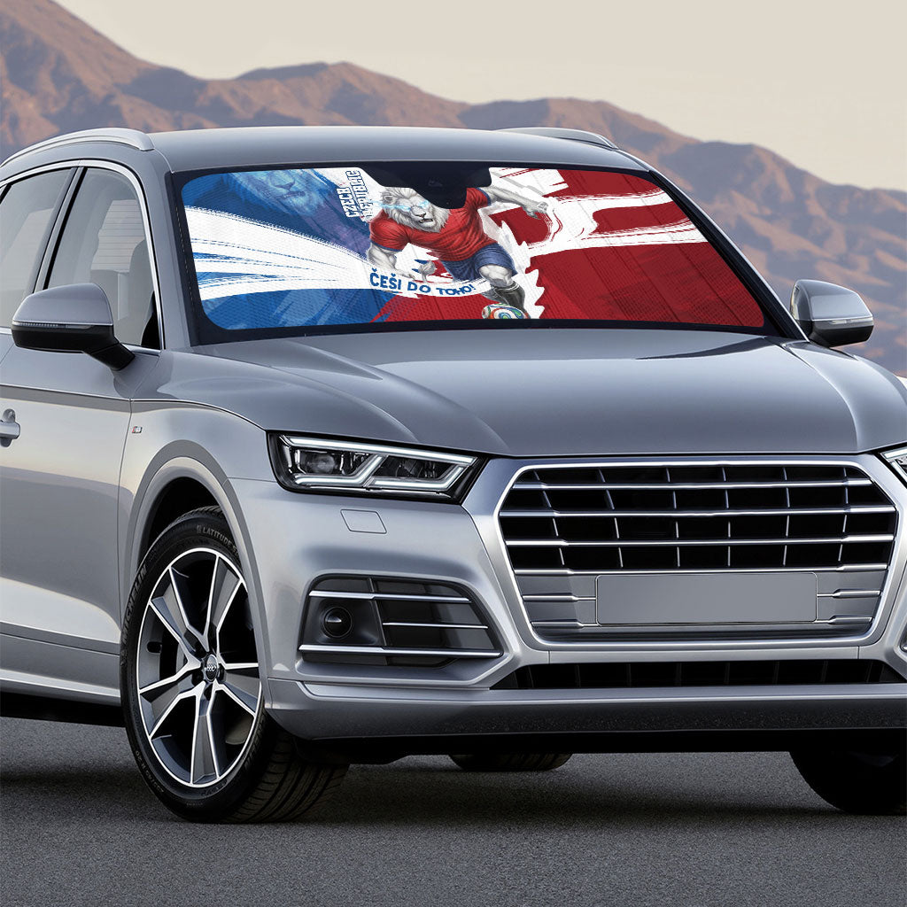 Czech Republic Football Auto Sun Shade Fierce Athletic Lion Graphic In Painted Grunge Flag Style