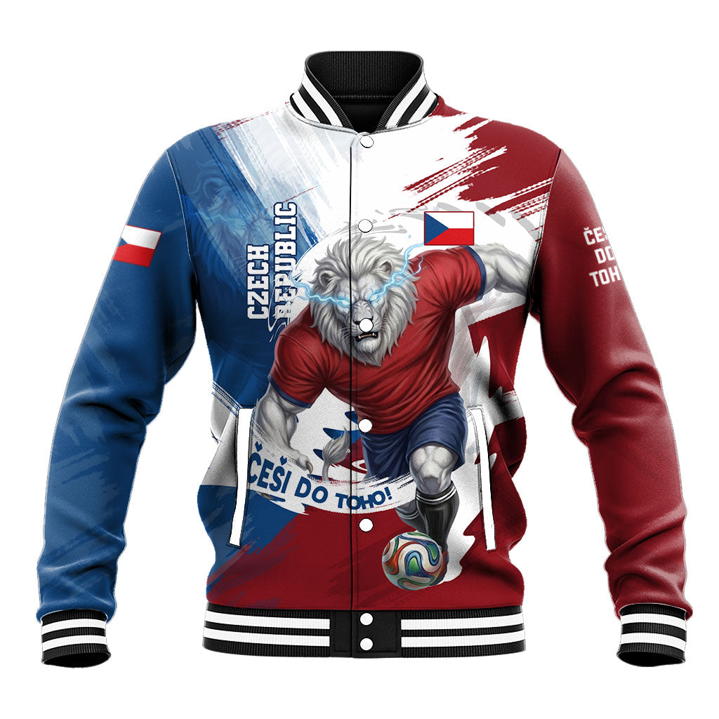 Czech Republic Football Baseball Jacket Fierce Athletic Lion Graphic In Painted Grunge Flag Style