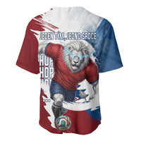 Czech Republic Football Baseball Jersey Fierce Athletic Lion Graphic In Painted Grunge Flag Style