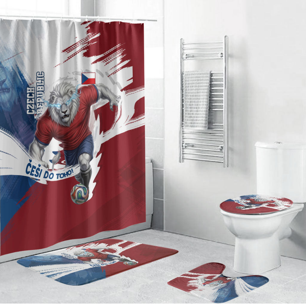Czech Republic Football Bathroom Set Fierce Athletic Lion Graphic In Painted Grunge Flag Style