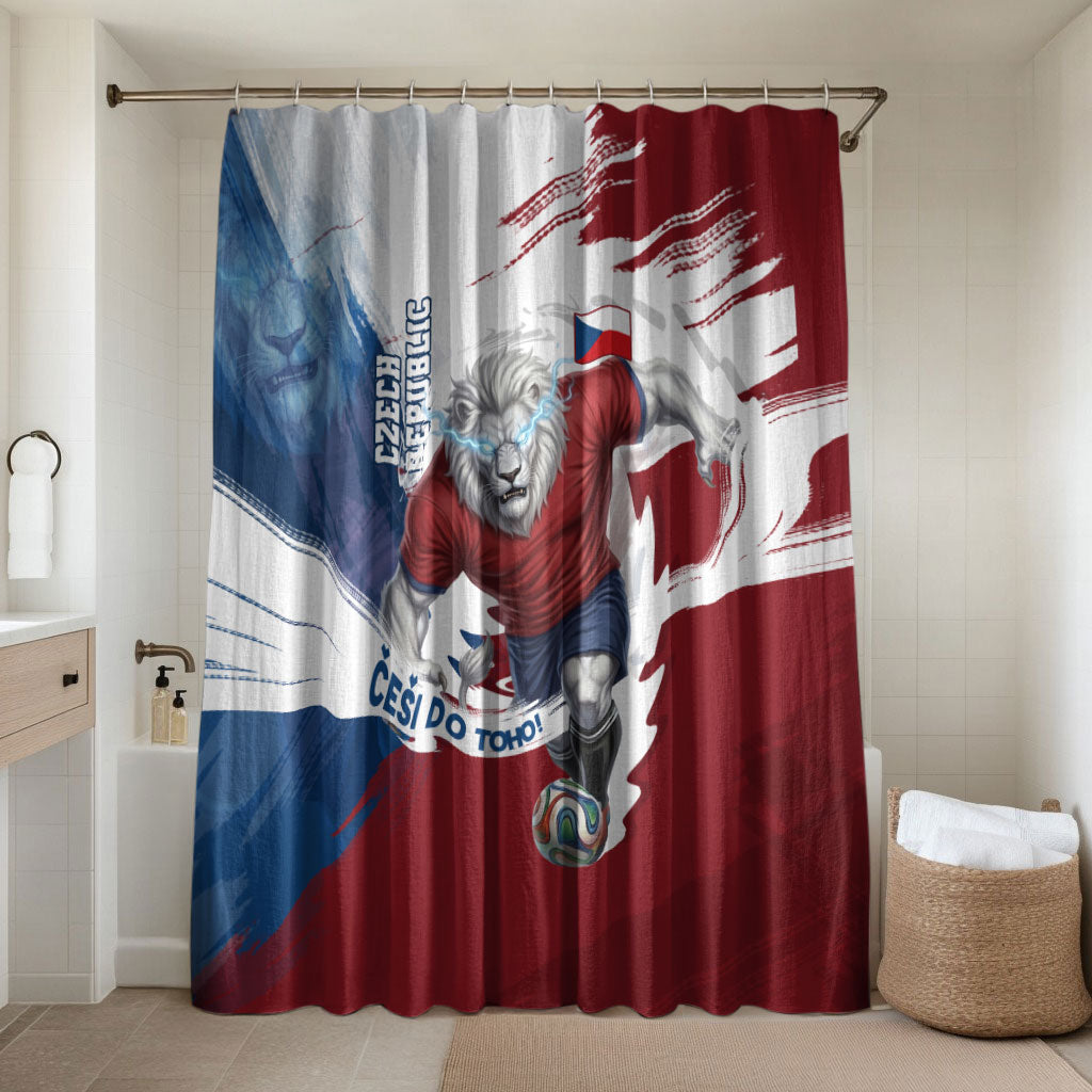 Czech Republic Football Bathroom Set Fierce Athletic Lion Graphic In Painted Grunge Flag Style