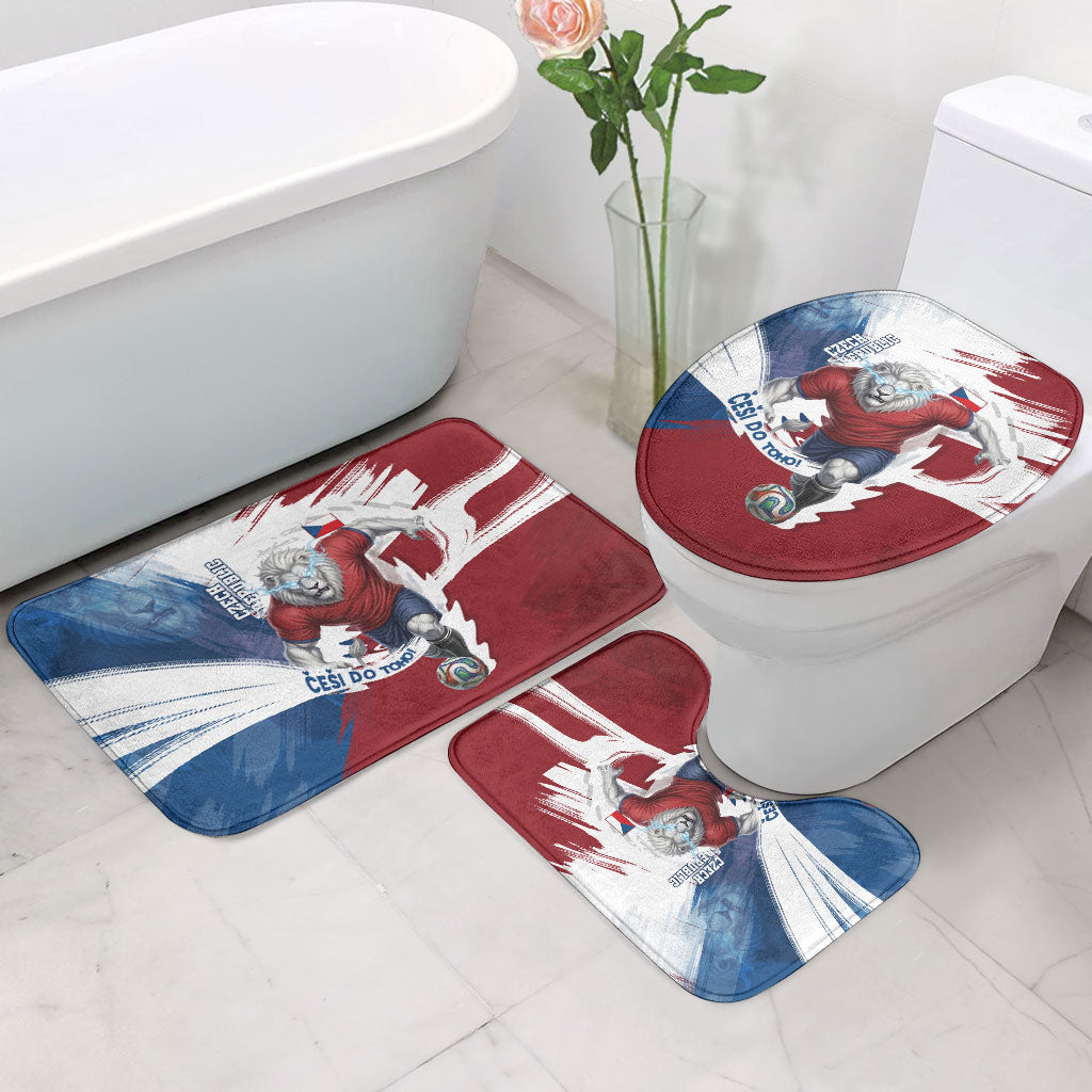 Czech Republic Football Bathroom Set Fierce Athletic Lion Graphic In Painted Grunge Flag Style