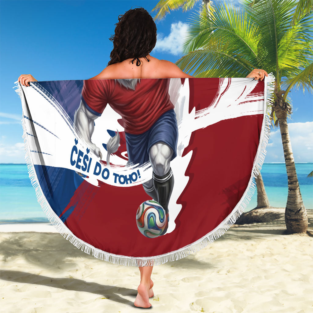 Czech Republic Football Beach Blanket Fierce Athletic Lion Graphic In Painted Grunge Flag Style