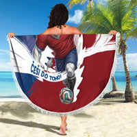 Czech Republic Football Beach Blanket Fierce Athletic Lion Graphic In Painted Grunge Flag Style