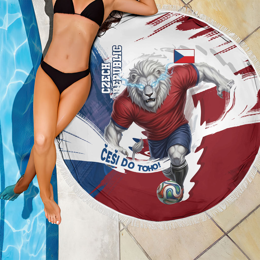 Czech Republic Football Beach Blanket Fierce Athletic Lion Graphic In Painted Grunge Flag Style