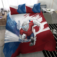 Czech Republic Football Bedding Set Fierce Athletic Lion Graphic In Painted Grunge Flag Style