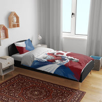 Czech Republic Football Bedding Set Fierce Athletic Lion Graphic In Painted Grunge Flag Style