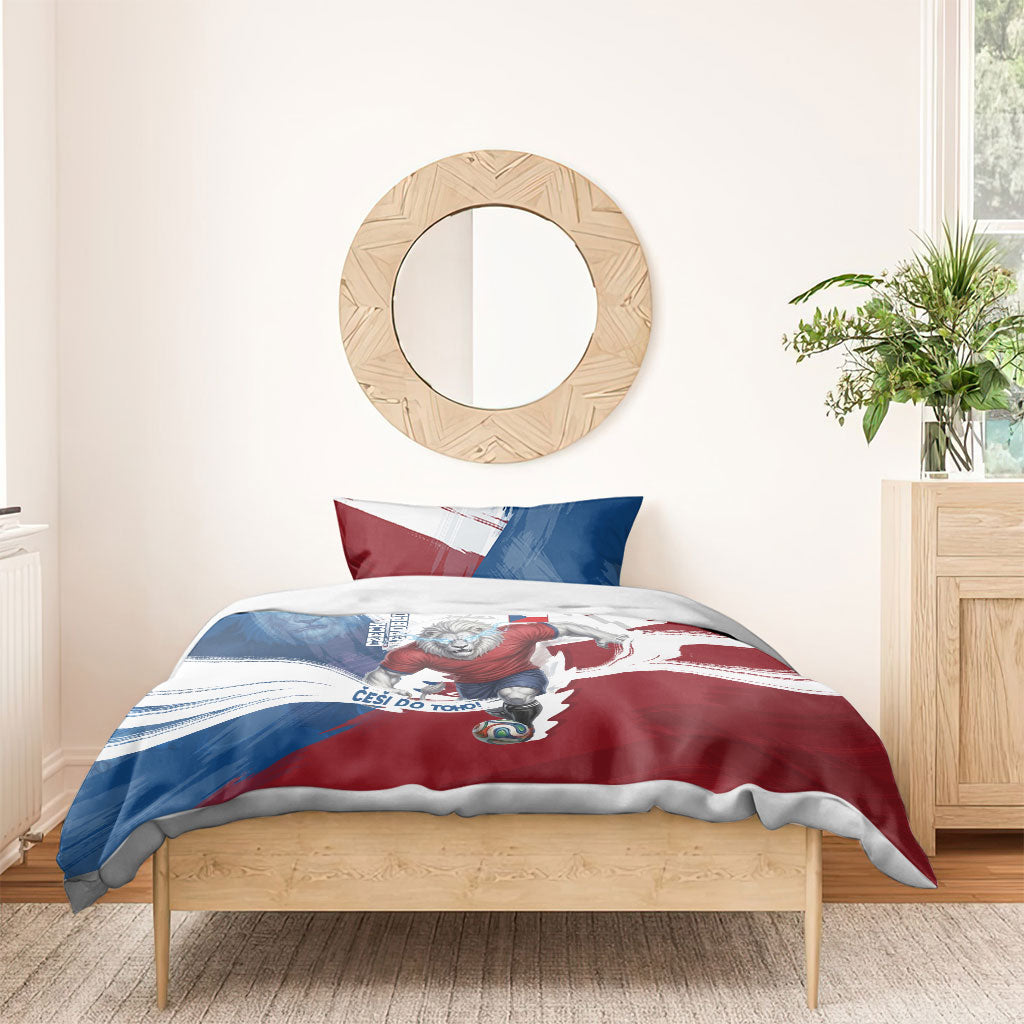 Czech Republic Football Bedding Set Fierce Athletic Lion Graphic In Painted Grunge Flag Style