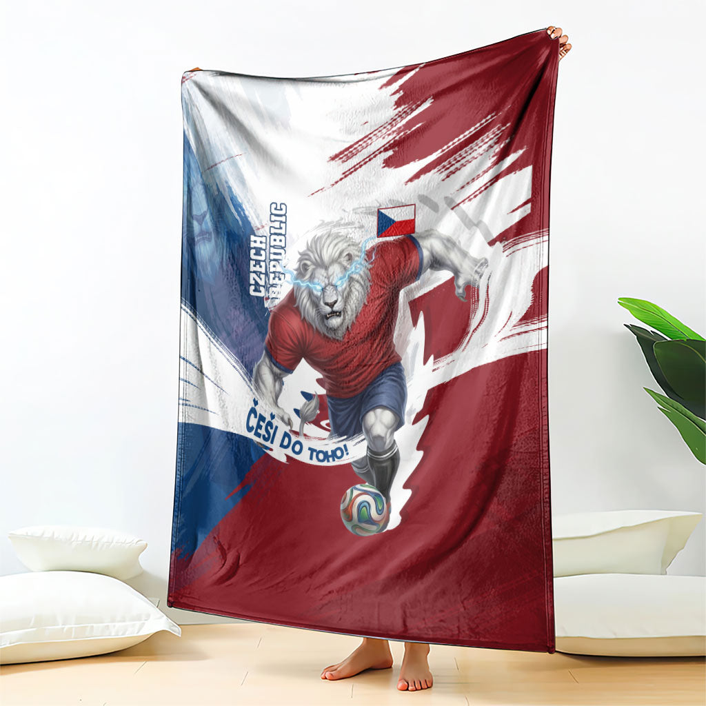 Czech Republic Football Blanket Fierce Athletic Lion Graphic In Painted Grunge Flag Style